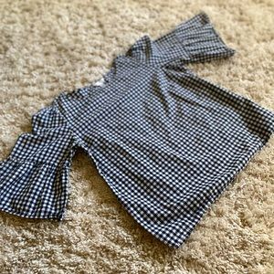 Black and White Buffalo Check Bell Sleeve Blouse